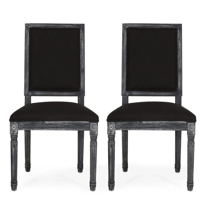 French Country Style Dining Chair Set with Upholstered Seating and Fluted Legs in Black Fabric Default -DTYStore