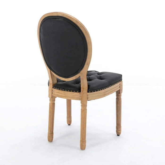 French Style Solid Wood Frame Antique Painting,Hand-pulled buckle decoration PU artificial leather Dining Chair with Nailhead Trim ,Wood Legs,Set of 2,Black,SW1839BK Default -DTYStore