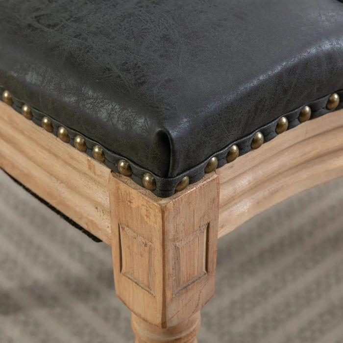 French Style Solid Wood Frame Antique Painting,Hand-pulled buckle decoration PU artificial leather Dining Chair with Nailhead Trim ,Wood Legs,Set of 2,Black,SW1839BK Default -DTYStore