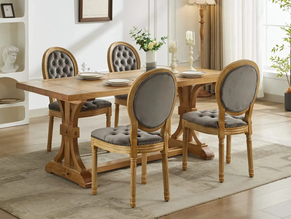 French Style Solid Wood Frame Antique Painting,Hand-pulled buckle decoration Velvet artificial leather Dining Chair with Nailhead Trim ,Wood Legs,Steel Spring inner,Set of 2,Gray,SW1739GY Default -DTYStore