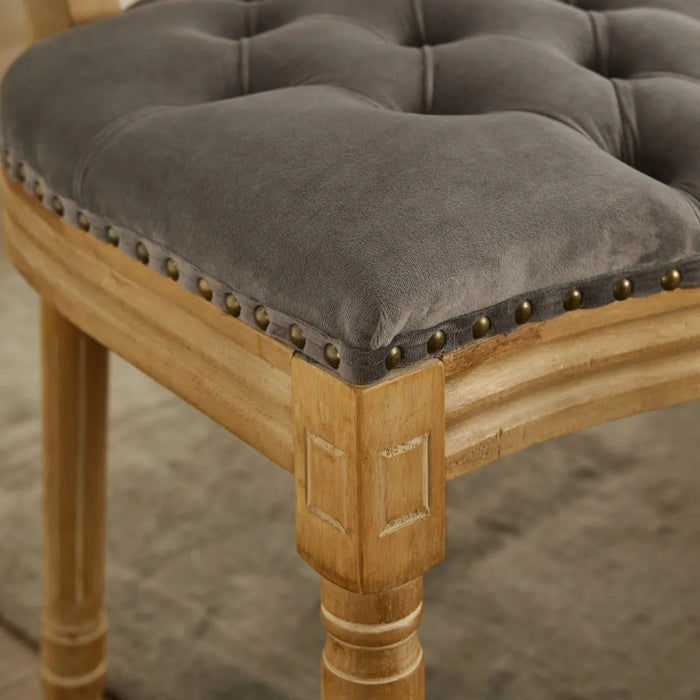 French Style Solid Wood Frame Antique Painting,Hand-pulled buckle decoration Velvet artificial leather Dining Chair with Nailhead Trim ,Wood Legs,Steel Spring inner,Set of 2,Gray,SW1739GY Default -DTYStore