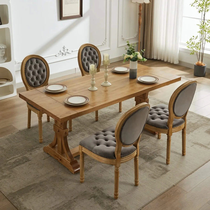 French Style Solid Wood Frame Antique Painting,Hand-pulled buckle decoration Velvet artificial leather Dining Chair with Nailhead Trim ,Wood Legs,Steel Spring inner,Set of 2,Gray,SW1739GY Default -DTYStore