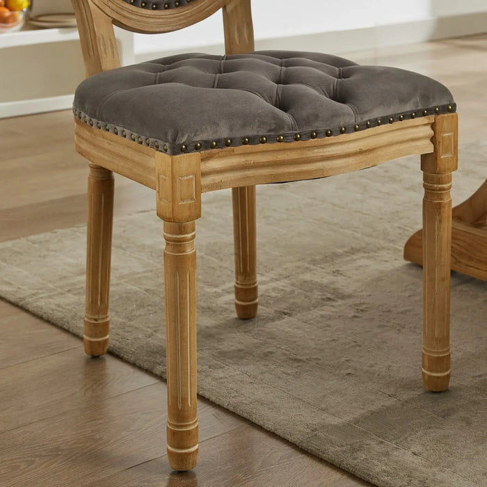 French Style Solid Wood Frame Antique Painting,Hand-pulled buckle decoration Velvet artificial leather Dining Chair with Nailhead Trim ,Wood Legs,Steel Spring inner,Set of 2,Gray,SW1739GY Default -DTYStore