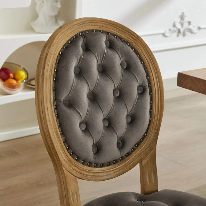 French Style Solid Wood Frame Antique Painting,Hand-pulled buckle decoration Velvet artificial leather Dining Chair with Nailhead Trim ,Wood Legs,Steel Spring inner,Set of 2,Gray,SW1739GY Default -DTYStore
