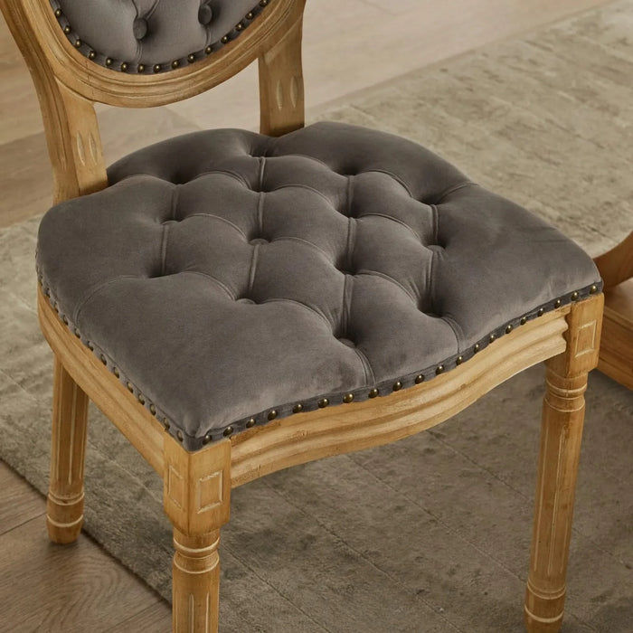 French Style Solid Wood Frame Antique Painting,Hand-pulled buckle decoration Velvet artificial leather Dining Chair with Nailhead Trim ,Wood Legs,Steel Spring inner,Set of 2,Gray,SW1739GY Default -DTYStore