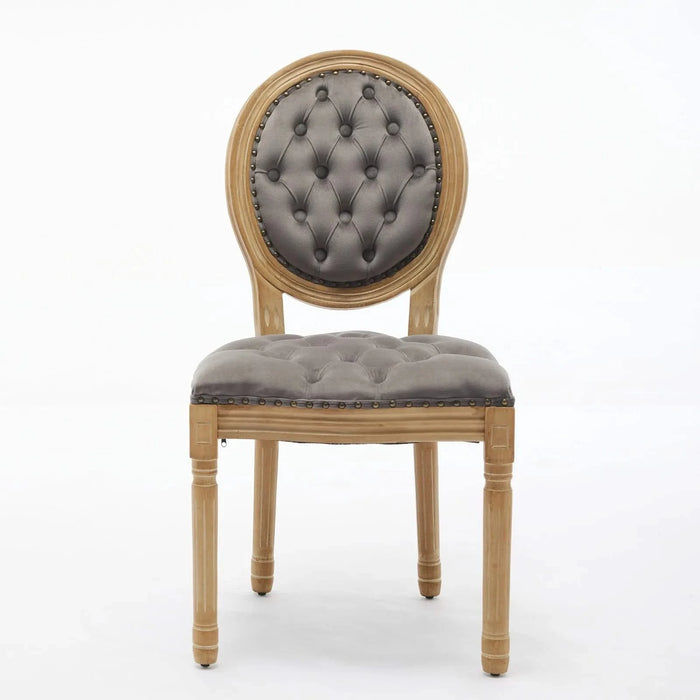 French Style Solid Wood Frame Antique Painting,Hand-pulled buckle decoration Velvet artificial leather Dining Chair with Nailhead Trim ,Wood Legs,Steel Spring inner,Set of 2,Gray,SW1739GY Default -DTYStore