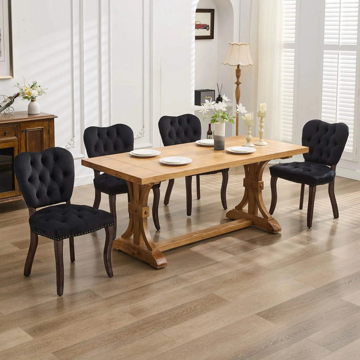 French Vintage Tufted Upholstered Fabric Dining Chair,Set of 2,Black,SW1869BK Default -DTYStore