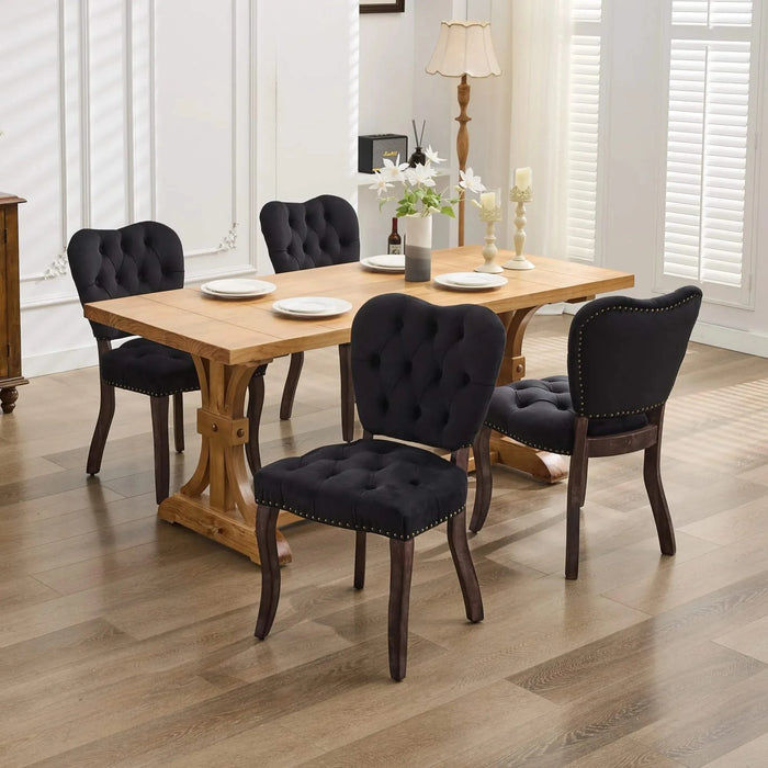 French Vintage Tufted Upholstered Fabric Dining Chair,Set of 2,Black,SW1869BK Default -DTYStore