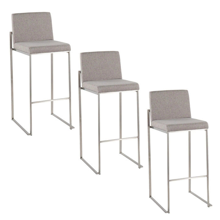 Fuji 30' Contemporary High Back Barstool in Stainless Steel and Grey Fabric by LumiSource - Set of 3 Default -DTYStore
