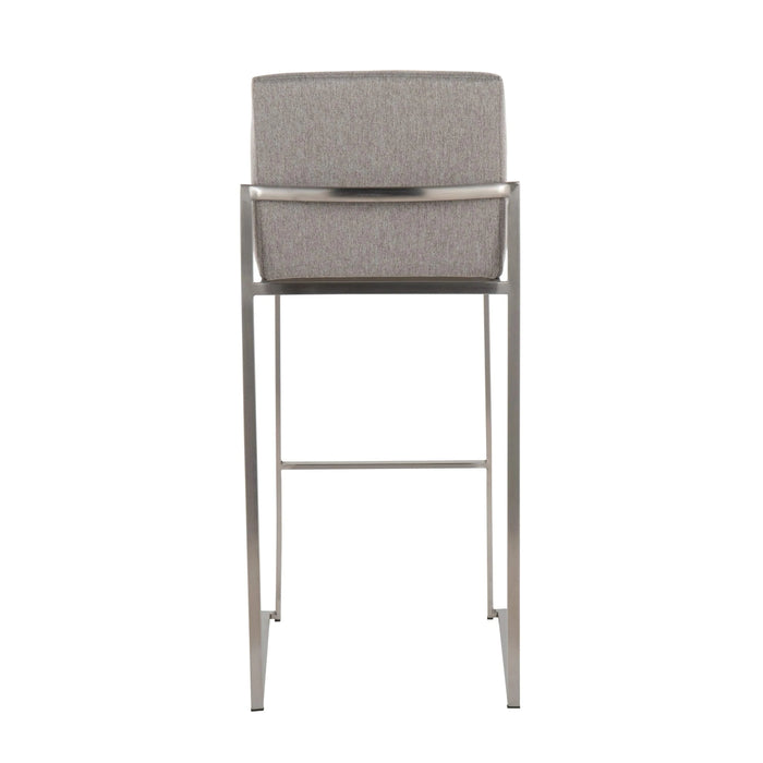 Fuji 30' Contemporary High Back Barstool in Stainless Steel and Grey Fabric by LumiSource - Set of 3 Default -DTYStore