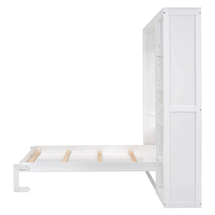 Full Size Murphy Bed Wall Bed with Shelves,White Default -DTYStore