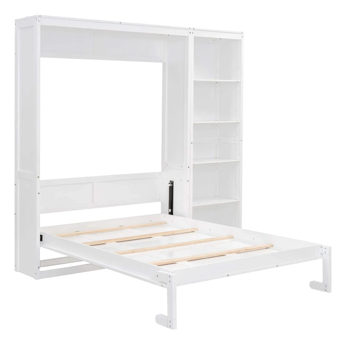 Full Size Murphy Bed Wall Bed with Shelves,White Default -DTYStore