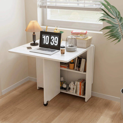 Fully unfolded 51.18 inches white foldable table, suitable for small family table or display table convenient, home simple long table, simple and lightweight Default -DTYStore