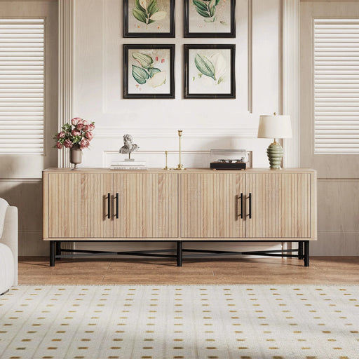 Functional 4-Door TV Cabinet – 2 Storage Spaces, Adjustable Shelves, Ideal for Living Room Organization, Natural Default -DTYStore