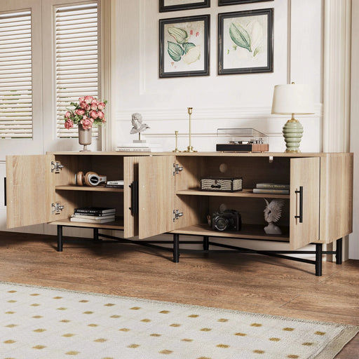 Functional 4-Door TV Cabinet – 2 Storage Spaces, Adjustable Shelves, Ideal for Living Room Organization, Natural Default -DTYStore
