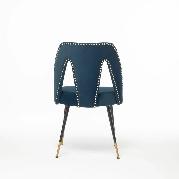 Furniture,Akoya Collection Modern | Contemporary Velvet Upholstered Dining Chair with Nailheads and Gold Tipped Black Metal Legs,Blue,Set of 2 Default -DTYStore