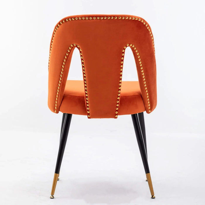 Furniture,Akoya Collection Modern | Contemporary Velvet Upholstered Dining Chair with Nailheads and Gold Tipped Black Metal Legs, Orange，Set of 2 Default -DTYStore