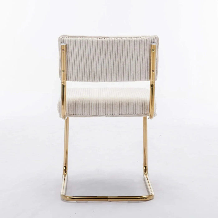 Furniture,Modern Dining Chairs with Corduroy Fabric,Gold Metal Base, Accent Armless Kitchen Chairs with Channel Tufting, Side Chairs, Set of 2, Beige Default -DTYStore