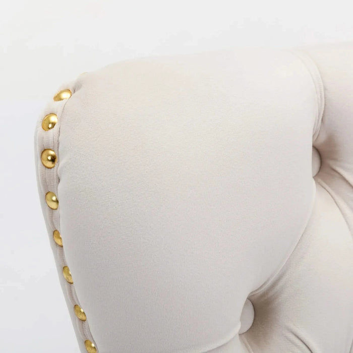 Furniture,Nikki Collection Modern, High-end Tufted Solid Wood Contemporary Velvet Upholstered Dining Chair with Golden Stainless Steel Plating Legs,Nailhead Trim,Set of 2,Beige and Gold, SW1601BG Default -DTYStore