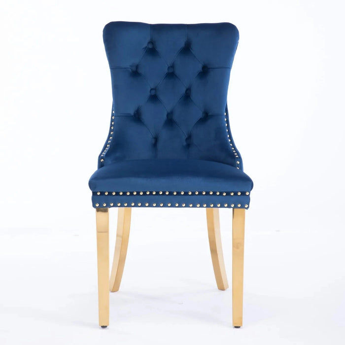Furniture,Nikki Collection Modern, High-end Tufted Solid Wood Contemporary Velvet Upholstered Dining Chair with Golden Stainless Steel Plating Legs,Nailhead Trim,Set of 2,Blue and Gold, SW1601BL Default -DTYStore