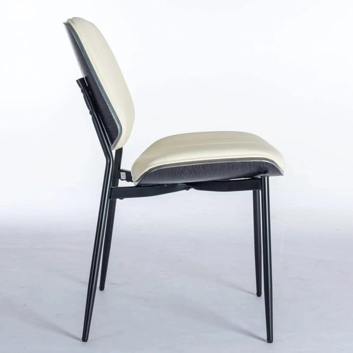 Furniture, Dining Chairs Set of 2 Mid Century Modern Retro Faux Leather Chair with Walnut Bentwood Back Upholstered Seat Metal Legs Adjustable Foot for Kitchen Dining Room Chairs(Beige PU) Default -DTYStore