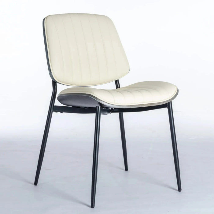 Furniture, Dining Chairs Set of 2 Mid Century Modern Retro Faux Leather Chair with Walnut Bentwood Back Upholstered Seat Metal Legs Adjustable Foot for Kitchen Dining Room Chairs(Beige PU) Default -DTYStore