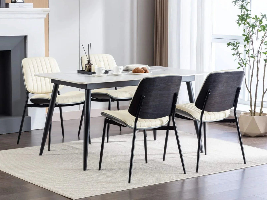 Furniture, Dining Chairs Set of 2 Mid Century Modern Retro Faux Leather Chair with Walnut Bentwood Back Upholstered Seat Metal Legs Adjustable Foot for Kitchen Dining Room Chairs(Beige PU) Default -DTYStore