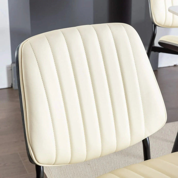 Furniture, Dining Chairs Set of 2 Mid Century Modern Retro Faux Leather Chair with Walnut Bentwood Back Upholstered Seat Metal Legs Adjustable Foot for Kitchen Dining Room Chairs(Beige PU) Default -DTYStore