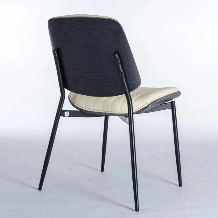 Furniture, Dining Chairs Set of 2 Mid Century Modern Retro Faux Leather Chair with Walnut Bentwood Back Upholstered Seat Metal Legs Adjustable Foot for Kitchen Dining Room Chairs(Beige PU) Default -DTYStore