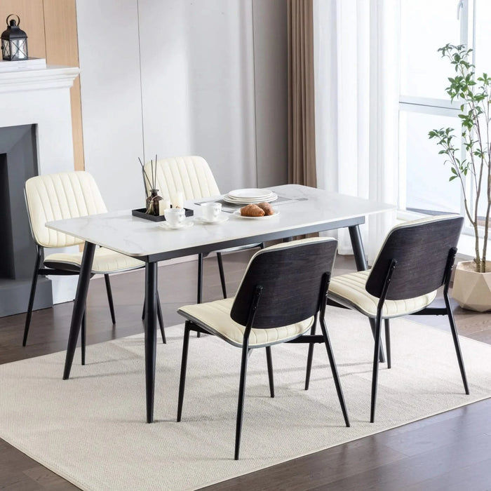 Furniture, Dining Chairs Set of 2 Mid Century Modern Retro Faux Leather Chair with Walnut Bentwood Back Upholstered Seat Metal Legs Adjustable Foot for Kitchen Dining Room Chairs(Beige PU) Default -DTYStore