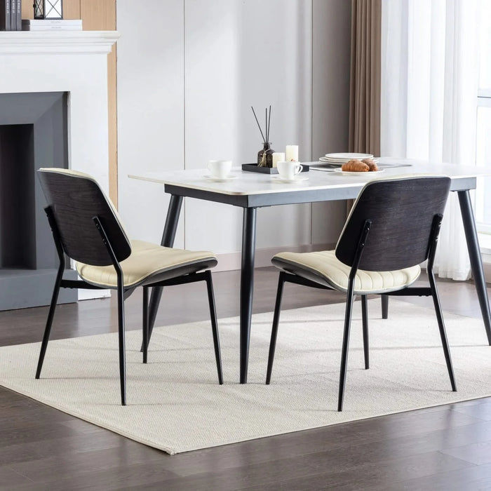 Furniture, Dining Chairs Set of 2 Mid Century Modern Retro Faux Leather Chair with Walnut Bentwood Back Upholstered Seat Metal Legs Adjustable Foot for Kitchen Dining Room Chairs(Beige PU) Default -DTYStore