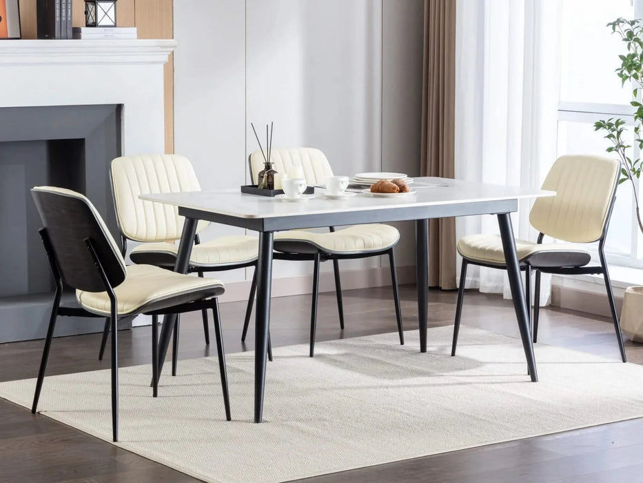 Furniture, Dining Chairs Set of 2 Mid Century Modern Retro Faux Leather Chair with Walnut Bentwood Back Upholstered Seat Metal Legs Adjustable Foot for Kitchen Dining Room Chairs(Beige PU) Default -DTYStore