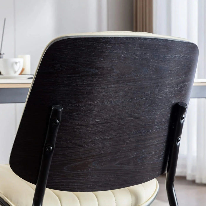 Furniture, Dining Chairs Set of 2 Mid Century Modern Retro Faux Leather Chair with Walnut Bentwood Back Upholstered Seat Metal Legs Adjustable Foot for Kitchen Dining Room Chairs(Beige PU) Default -DTYStore