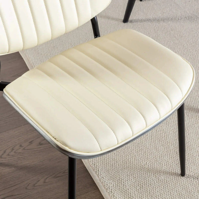 Furniture, Dining Chairs Set of 2 Mid Century Modern Retro Faux Leather Chair with Walnut Bentwood Back Upholstered Seat Metal Legs Adjustable Foot for Kitchen Dining Room Chairs(Beige PU) Default -DTYStore