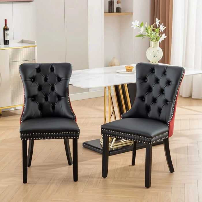 Furniture, Nikki Collection Modern, High-end Tufted Solid Wood Contemporary PU and Velvet Upholstered Dining Chair with Wood Legs Nailhead Trim 2-Pcs Set, Black+WineRed, Burgundy,SW2101BW Default -DTYStore