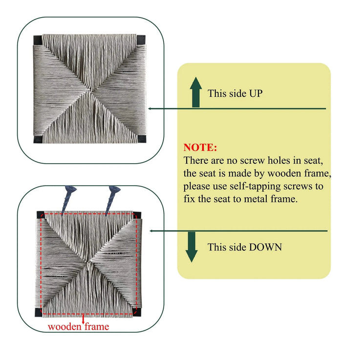 Gray Set of 2 Hand Weave Bar Stools with Back Counter Height Bar Chairs Paper Rope Woven Dining Stool Default -DTYStore