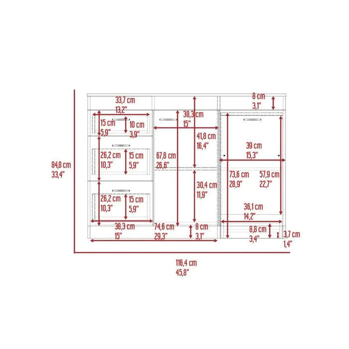 Grecia Kitchen Base Cabinet,Three Drawers, Two Internal Shelves -White / Dark Walnut Default -DTYStore