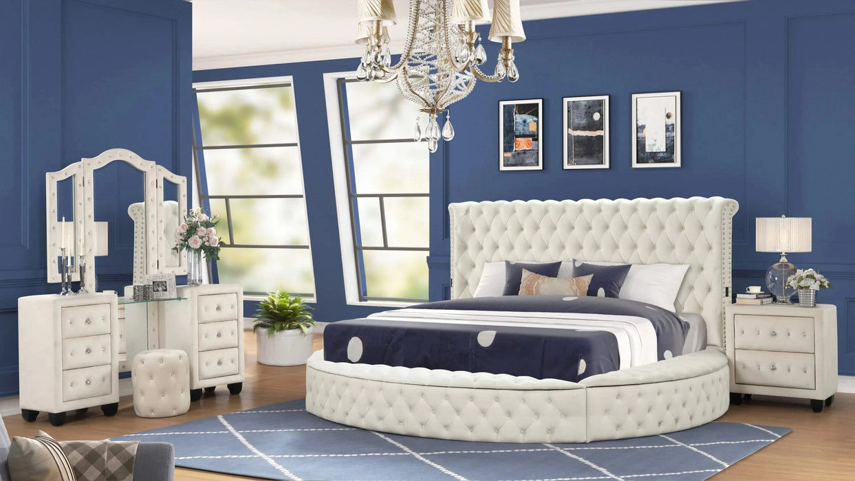 HAZEL Modern Style Queen 4PC Vanity Bedroom Set with USB Ports & Made with Wood in Cream(CA INVENTORY) Default -DTYStore