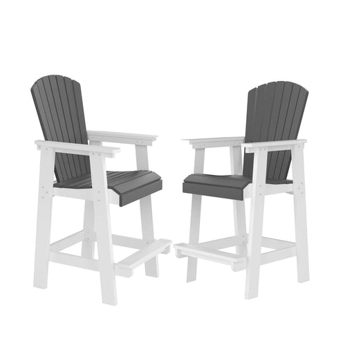 HDPE Bar Chair, Outdoor Tall Adirondack Chairs Set of 2, Patio Bar Stool Chair with High Back White + Gray, Set of 2 Default -DTYStore