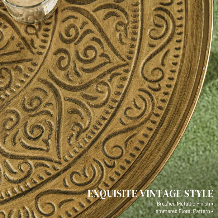 HOMCOM 24' Round Coffee Table with Hammered Tray Top, Vintage Metal Center Table for Living Room, Bedroom, Side Table, Gold Default -DTYStore