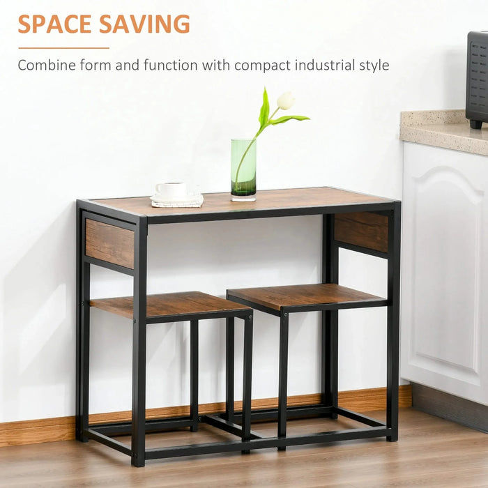 HOMCOM 3-Piece Industrial Dining Table Set for 2, Kitchen Table and Chairs, Dining Room Sets for Small Spaces Default -DTYStore