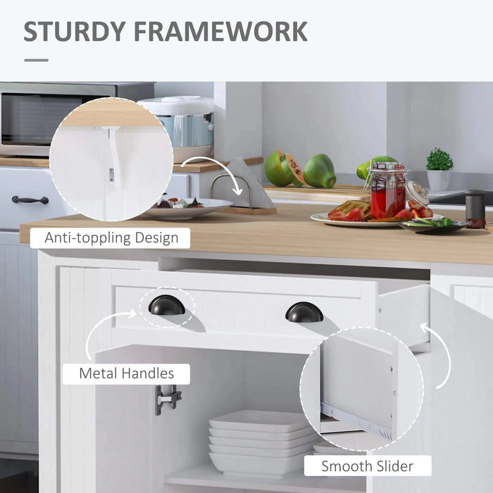 HOMCOM 47' Fluted-Style Wooden Kitchen Island, Kitchen Countertop Storage Cabinet with Drop Leaf, Drawer, Open Shelves, Storage, White Default -DTYStore