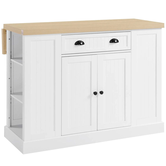 HOMCOM 47' Fluted-Style Wooden Kitchen Island, Kitchen Countertop Storage Cabinet with Drop Leaf, Drawer, Open Shelves, Storage, White Default -DTYStore