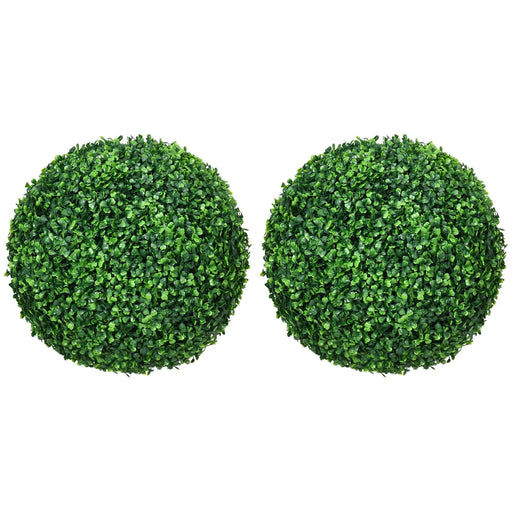 HOMCOM Artificial Ball Boxwood Topiary Trees Indoor Outdoor Faux Plants Decor 15.75 in -DTYStore