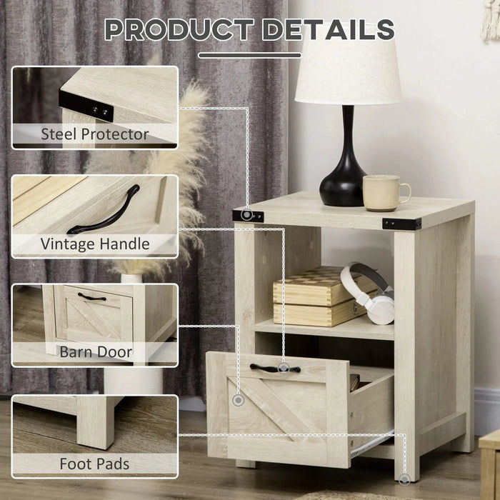 HOMCOM Farmhouse End Table, Rustic Side Cabinet with Storage, Small Side Table with Drawer, Wood Effect Tabletop for Living Room, Oak Default -DTYStore