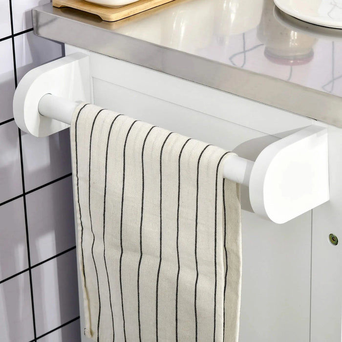 HOMCOM Kitchen Island on Wheels, Rolling Kitchen Cart with Stainless Steel Countertop, Drawer, Towel Rack and Spice Rack, Utility Storage Trolley, White Default -DTYStore