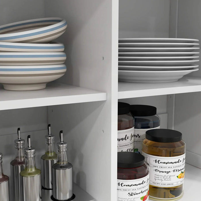 HOMCOM Rolling Kitchen Island with Drop Leaf Wood Breakfast Bar, Farmhouse Kitchen Cart with 2 Drawers, Adjustable Shelves for Dining Room, White Default -DTYStore