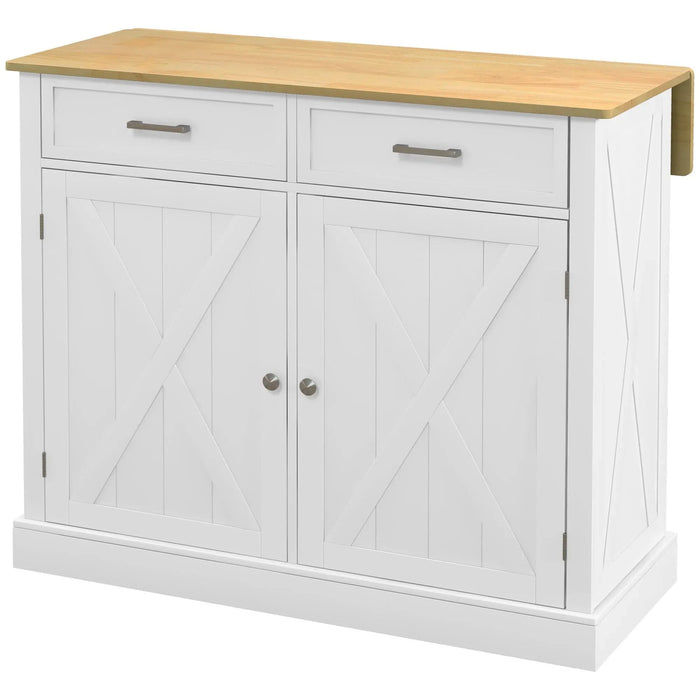 HOMCOM Rolling Kitchen Island with Drop Leaf Wood Breakfast Bar, Farmhouse Kitchen Cart with 2 Drawers, Adjustable Shelves for Dining Room, White Default -DTYStore