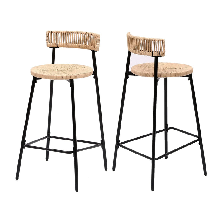 Hand Woven Bar Stools with Back Set of 2 Paper Rope Round Barstools with Footrest for Kitchen Island & Dining Rooms, Black & Honey Default -DTYStore