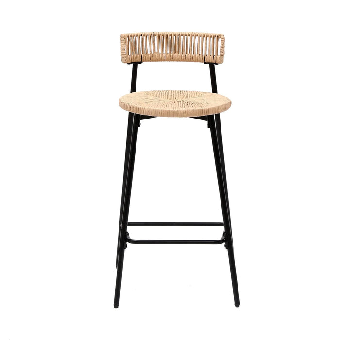 Hand Woven Bar Stools with Back Set of 2 Paper Rope Round Barstools with Footrest for Kitchen Island & Dining Rooms, Black & Honey Default -DTYStore